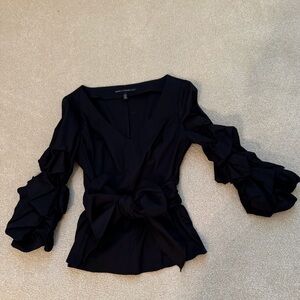 Black long sleeve v-neck blouse with sash